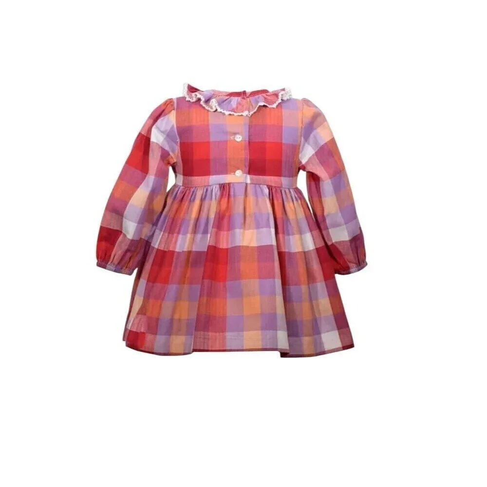 Bonnie Baby Baby Girl Harvest Smocked Long Sleeve Plaid Dress 24M NWOT